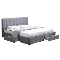 Picture of Bed Frame Base With Storage Drawer Mattress Wooden Fabric Double Grey