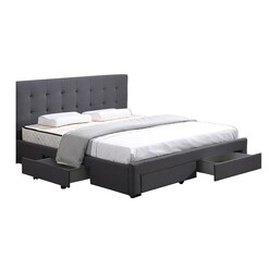 Picture of Bed Frame Base With Storage Drawer Mattress Wooden Fabric Queen Dark Grey
