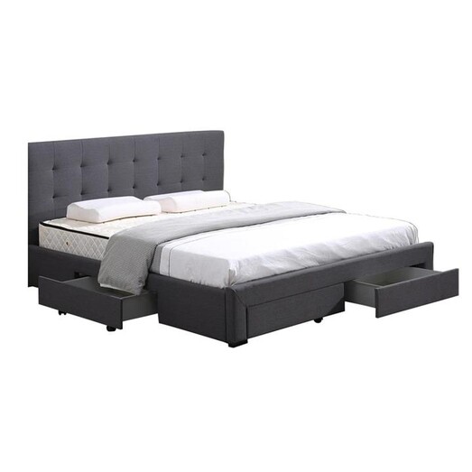 Picture of Bed Frame Base With Storage Drawer Mattress Wooden Fabric Queen Dark Grey