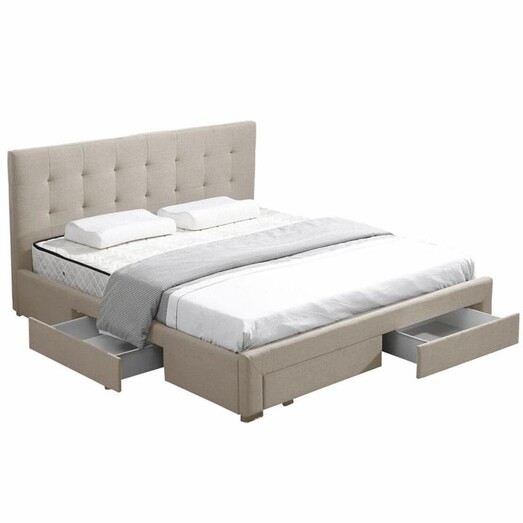 Picture of Bed Frame King Fabric With Drawers Storage Beige Picture of Bed Frame King Fabric With Drawers Storage Beige