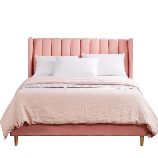 Picture of Bed Frame Velvet Base Bedhead Headboard Queen Size Wooden Platform Pink