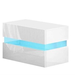 Picture of Bedside Table 2 Drawers RGB LED Side Nightstand High Gloss Cabinet White
