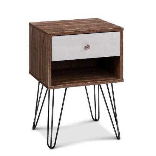 Picture of Bedside Table with Drawer - Grey & Walnut