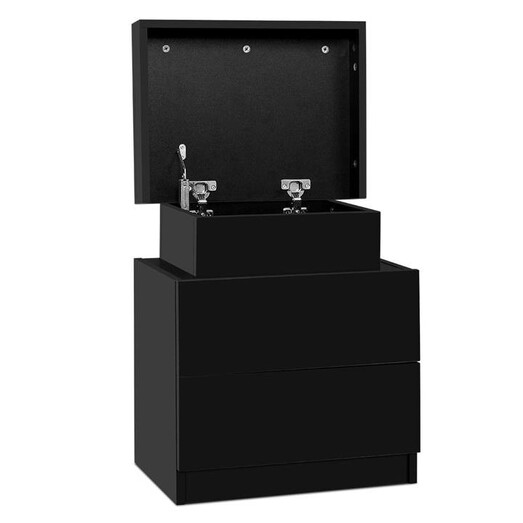 Picture of Bedside Tables 2 Drawers Side Table Storage Nightstand Black Bedroom Wood