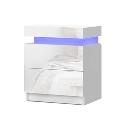Picture of Bedside Tables Side Table Drawers RGB LED High Gloss Nightstand White
