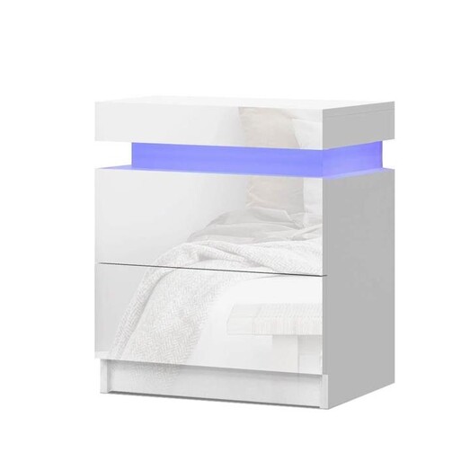 Picture of Bedside Tables Side Table Drawers RGB LED High Gloss Nightstand White