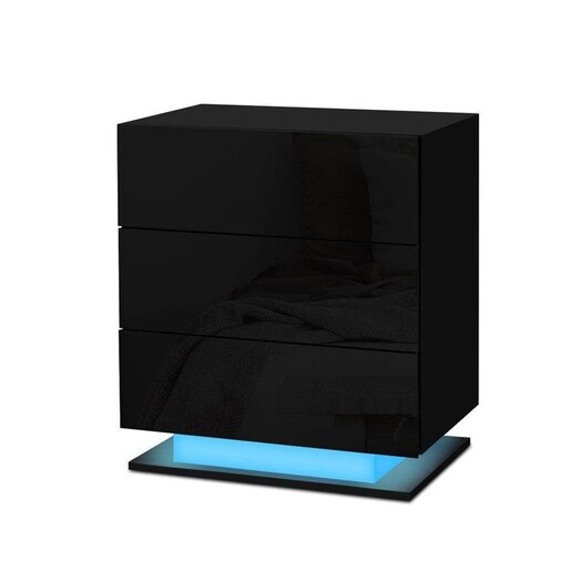Picture of Bedside Tables Side Table RGB LED Lamp 3 Drawers Nightstand Gloss Black