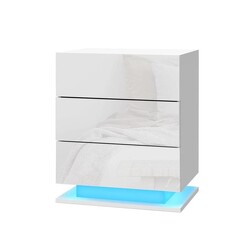 Picture of Bedside Tables Side Table RGB LED Lamp 3 Drawers Nightstand Gloss White