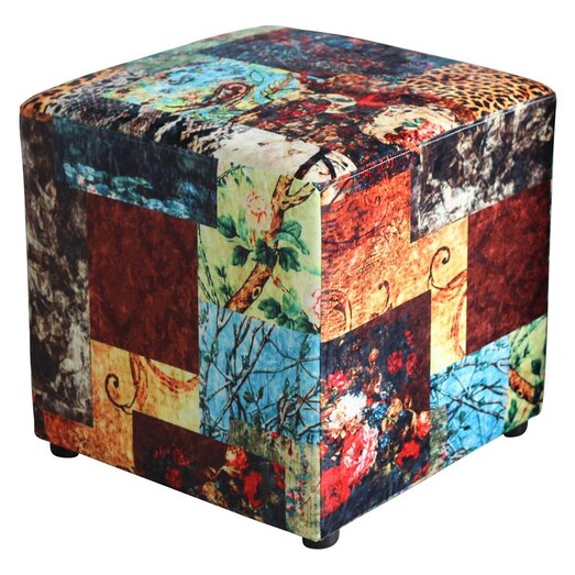 Picture of Belmont Velvet Ottoman, Multi Patchwork Dover Mason