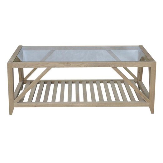 Picture of Bennet Glass Top Oak Coffee Table in Weathered Oak by Jac Home Living