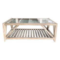 Picture of Bennet Glass Top Oak Coffee Table in Whitewash by Jac Home Living