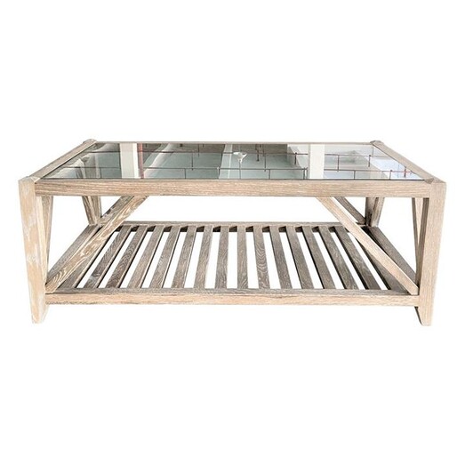 Picture of Bennet Glass Top Oak Coffee Table in Whitewash by Jac Home Living