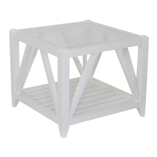 Picture of Bennet Glass Top Oak Side Table in White by Jac Home Living Picture of Bennet Glass Top Oak Side Table in White by Jac Home Living