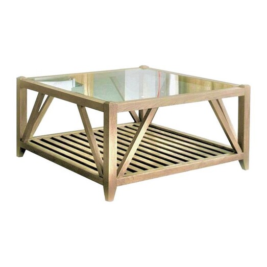Picture of Bennet Glass Top Square Oak Coffee Table in Natural by Jac Home Living