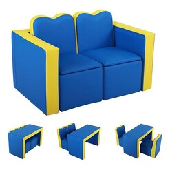 Picture of Benzi Convertible Kids Sofa Faux Leather Blue Big Fun Club