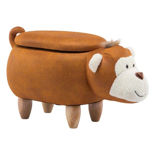 Picture of Bernice Monkey Kids' Storage Ottoman Fabric Brown E-living