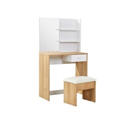 Picture of Bianca Mirrored Dressing Table W/ Stool - Oak & White