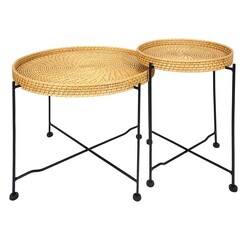 Picture of Borneo Rattan Set of 2 Nesting Side Tables Natural/Black Breeze