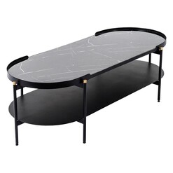 Picture of Brigita Marble Effect Oval Coffee Table Black Living by Design