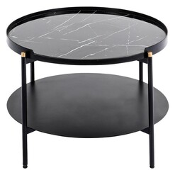 Picture of Brigita Marble Effect Round SideTable Black Living by Design