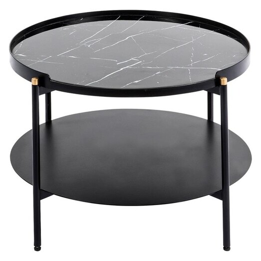 Picture of Brigita Marble Effect Round SideTable Black Living by Design