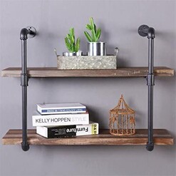 Picture of Bry Rustic Pipe 2-Shelf Display Unit MDF Brown/Black IHOMDEC