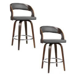 Picture of Cafego Swivel Bar Stool (Set of 2) Faux Leather Grey/Walnut Resort Living