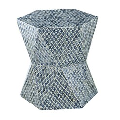 Picture of Capiz Diamond Geometric Accent Stool MDF White/Blue Alliance Furniture