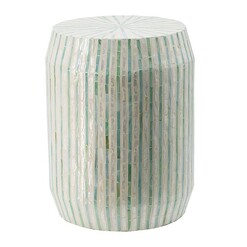 Picture of Capiz Striped Cylindrical Stool MDF Green/White Alliance Furniture