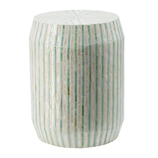 Picture of Capiz Striped Cylindrical Stool MDF Green/White Alliance Furniture