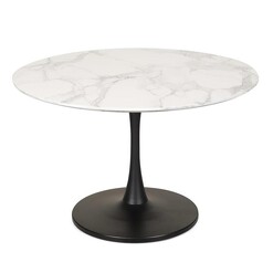 Picture of Cecil Round Dining Table Marble Effect 120cm - Matte Black Frame - White Sevella