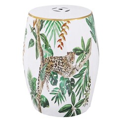 Picture of Ceramic Leopard Stool/Table White/Green Phil Bee Interiors