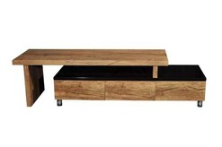 Picture of Charlene Extendable TV Stand Cabinet Entertainment Unit - High Gloss Black Body - Antique Oak Top and Drawers