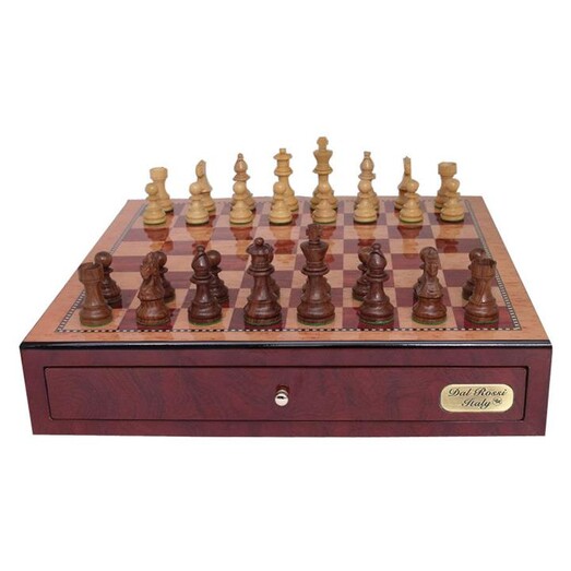 Picture of Chess Set Red Mahogany Finish with Drawers, Brown, 20in Wood Dal Rossi