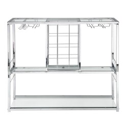 Picture of Chrome Wine Rack with Glass Shelves in Silver by IHOMDEC