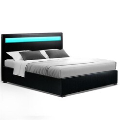 Picture of Cole LED Bed Frame PU Leather Gas Lift Storage - Black Queen