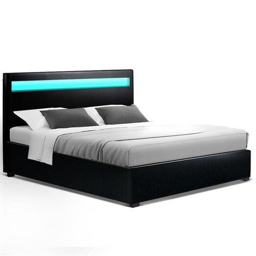 Picture of Cole LED Bed Frame PU Leather Gas Lift Storage - Black Queen