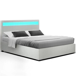 Picture of Cole LED Bed Frame PU Leather Gas Lift Storage - White Double