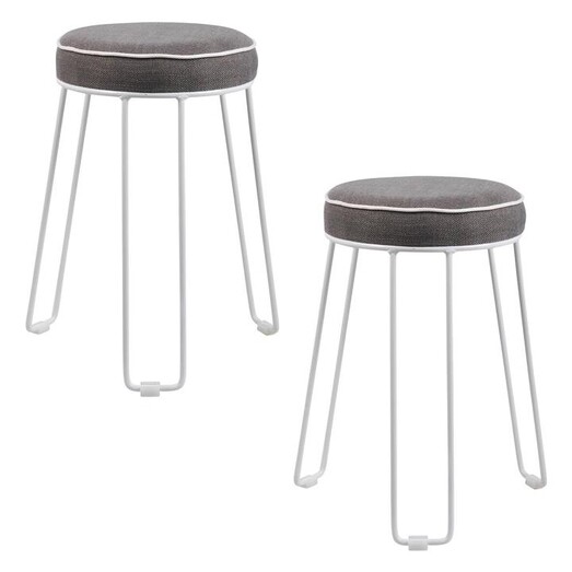 Picture of Concept Upholstered Stool, White, Grey Cushion (Set of 2) Metal White/Grey SLH Picture of Concept Upholstered Stool, White, Grey Cushion (Set of 2) Metal White/Grey SLH