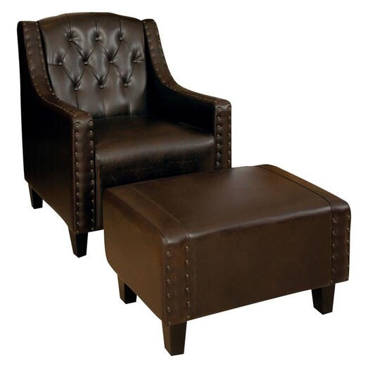 Picture of Coogee Armchair & Footstool Set, Brown Leather SkyBlue