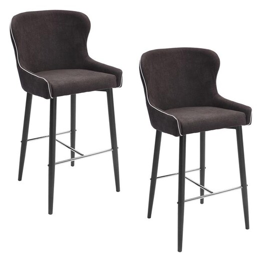 Picture of Court Set of 2 Upholstered Swivel Bar Stools Cotton Black Levede Picture of Court Set of 2 Upholstered Swivel Bar Stools Cotton Black Levede