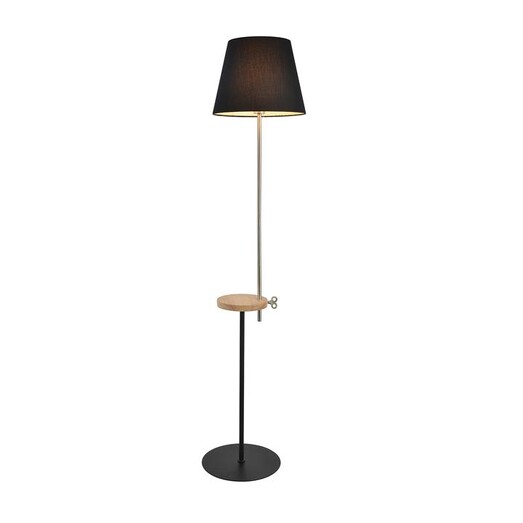 Picture of Cris Height Adjustable Standing Floor Lamp W/ Wooden Table- Satin Chrome / Black Picture of Cris Height Adjustable Standing Floor Lamp W/ Wooden Table- Satin Chrome / Black