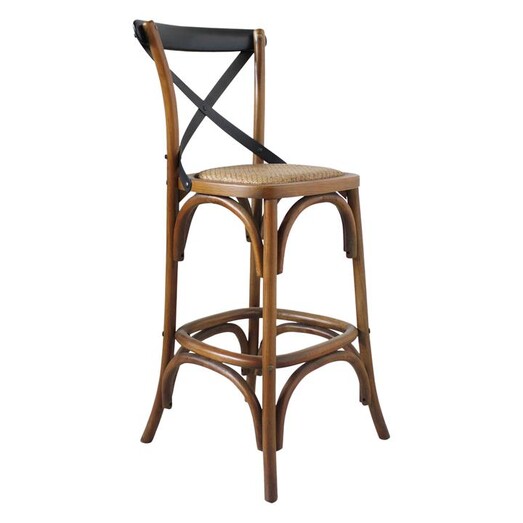 Picture of Cross Back Oak & Rattan Bar Stool in Brown by Homeflex