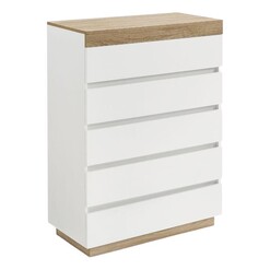 Picture of Cuppa Chest of 5 Drawers Wood Light Oak/White E-living