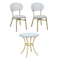 Picture of Curly 3-Piece Outdoor Chair & Table Set Steel Natural E-living