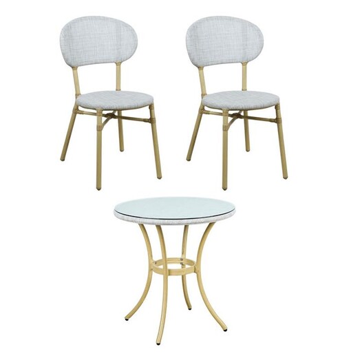 Picture of Curly 3-Piece Outdoor Chair & Table Set Steel Natural E-living