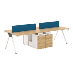 Picture of Curtis 4-Person Workstation Office Desk, White/Blue MDF Iniko