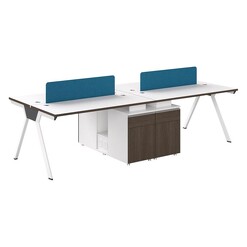 Picture of Curtis 4-Person Workstation Office Desk, White/Coffee MDF Iniko