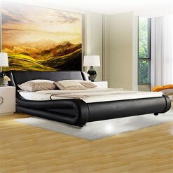 Picture of Curved Faux Leather Bed Frame Wood Assorted Unique Home