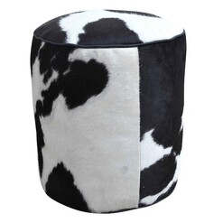Picture of Cylindrical Cowhide Ottoman Hair On Hide Black/White Phil Bee Interiors